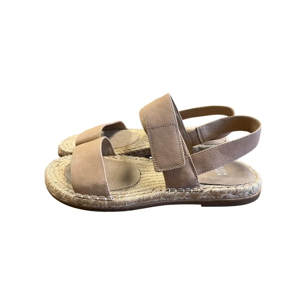 EILEEN FISHER Espadrille Flat Sandals Womens 9.5 Nude Leather‎ Jute Boho Casual